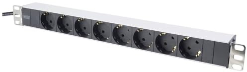 Steckdosenleiste 8fach 1HE 19Zoll 35Grad 16A 3600W grau RAL7035 ohne Schalter