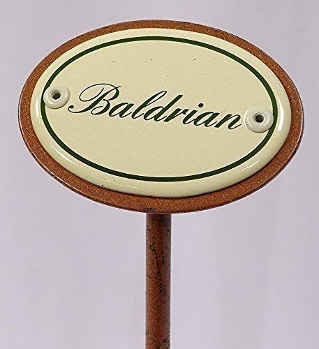 linoows Kräuterschild Kräuterstecker Emaille, Baldrian, Erdspieß 25 cm