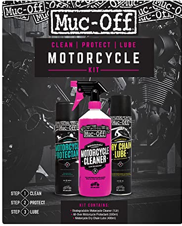 Muc-Off Clean, Protect & Lube Motorrad Pflegeset - Motorrad Zubehör zum Reinigen, Schützen und Ölen Ihres Motorrads – Mit Motorrad Reiniger, Motorradschutzmittel und Kettenöl