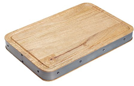 KitchenCraft Industrial Kitchen Schneideblock, Mangoholz mit Metallumrandung, Handgemacht, Rechteckig, aus recycelten Materialien, 48 x 32 x 5 cm