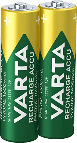 VARTA Pile AA, ricaricabili, confezione da 2, Recharge Accu Phone, batteria ricaricabile, 1600 mAh Ni-MH, pronte all'uso, adatte per telefoni cordless