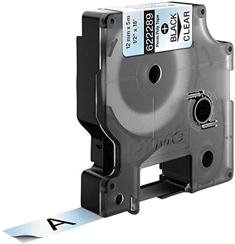DYMO Rhino Industrie Permanente Polyesteretiketten | 12 mm x 5,5 m | Schwarz auf Transparent | selbstklebendes Schriftband | für DYMO Rhino und LabelManager Beschriftungsgerät