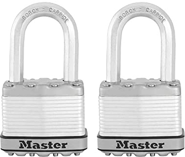 Master Lock M5XTLF Magnum Heavy Duty Outdoor Padlock with Key, 2 Pack Keyed-Alike Silver