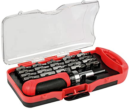 Cogex 15439 Kit, Coffret Tournevis à cliquet + 20 Embouts, Gris Taille Unique
