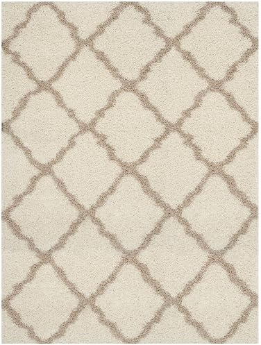 SAFAVIEH Dallas Shag Collection Area Rug - 10' x 14', Ivory & Beige, Trellis Design, Non-Shedding & Easy Care, 1.5-inch Thick Ideal for High Traffic Areas in Living Room, Bedroom (SGD257B)