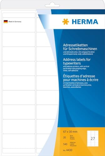 HERMA Adress-Etiketten 67x30mm auf A4-Blättern Ecken rund VE=540 Stück