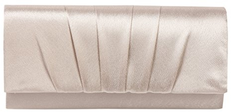 Damara Damen-Clutch, Satin, plissiert, Hochzeit, Braut, Abschlussball, Abendtasche, champagnerfarben, Large