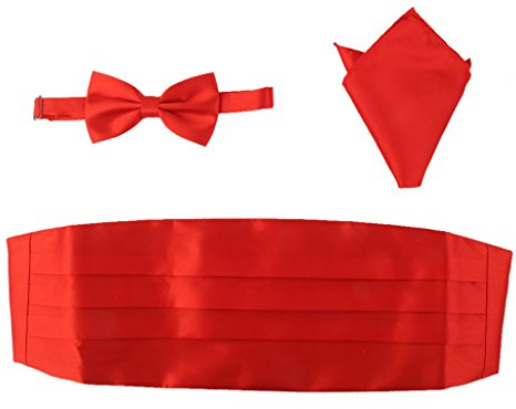 3pcs Maenner 's Satin Fliege Kummerbund Taschentuch Taschentuch Rot