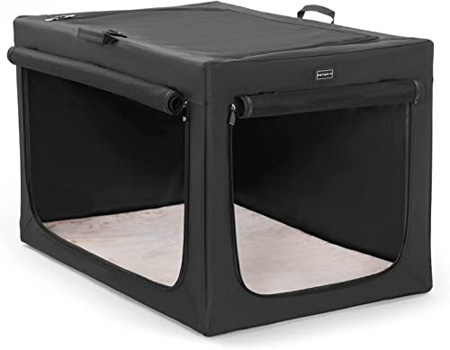 Petsfit Hundebox für Zuhause, Hundebox faltbar für große Hunde, Hundetransportbox Auto Verstellbares Design Hundeschlafbox, Zimmerkennel Hund mit Reißfeste Netzfenster & plüsche Betteinlage