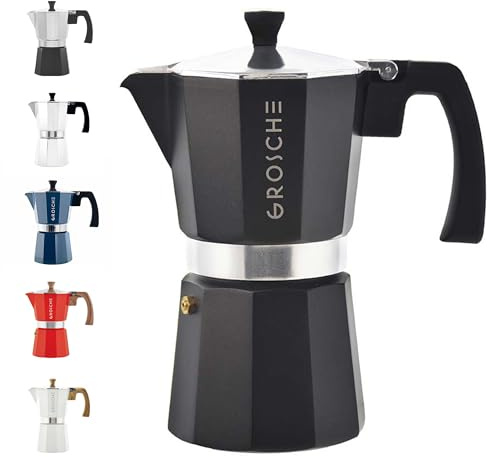GROSCHE Milano Stovetop Espresso Maker Moka Pot Cuban Coffee Maker Stovetop Coffee Maker Moka Italian Greca Brewer Percolator | 6 Espresso Cup, Black
