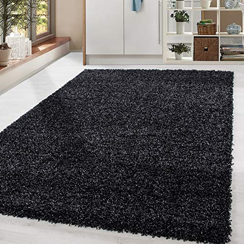 HomebyHome Shaggy Hochflor Teppich, 120x170 cm, Anthrazit, weich, flauschig, modern, einfarbig, Für Wohnzimmer oder Schlafzimmer, für Wohnzimmer Schlafzimmer Flur