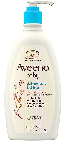 Aveeno Baby Daily Moisture Body Lotion für empfindliche Haut, natürliche kolloidale Haferflocken & Dimethicone, hypoallergene, feuchtigkeitsspendende Babylotion, parfümfrei, 532 ml