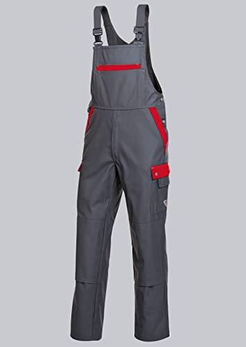 BP Profil 1844-720-53 Latzhose - Stretch Hosenträger - Verstellbarer Bund - Taschen für Knieschoner - 65% Polyester, 35% Baumwolle - Lange Passform - Größe: 98 - Farbe: dunkelgrau/rot