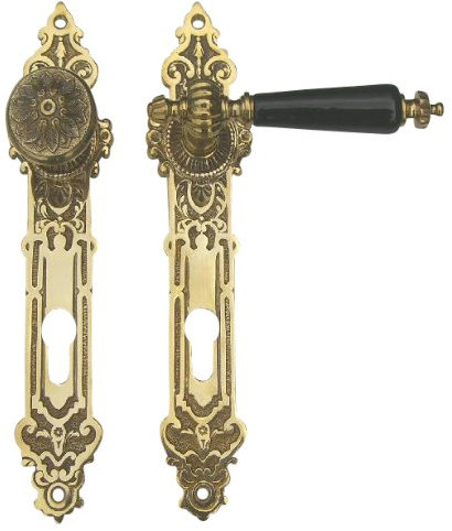 Haustür Beschlag Gründerzeit Jugendstil Messing poliert #14b-MS-92