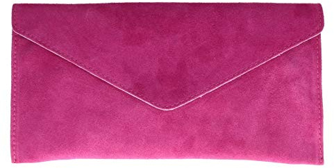 Girly Handbags Womens Genuine Suede Leather Envelope Clutch Bag Envelope Wrist Bag Evening Elegant Fuchsia