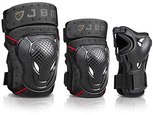 JBM Teenager Adult Bike Knee Pads and Elbow Pads with Wrist Guards Protective Gear Set for Biking, Riding, Cycling and Multi Sports Safety Scooter, Skateboard, Bicycle