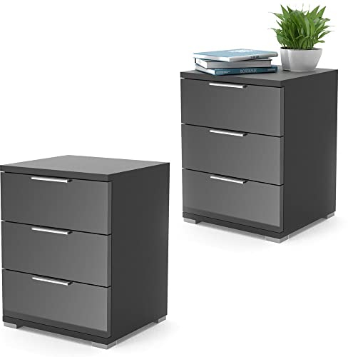 Vicco Nachttisch Florenz, Nachtkommode, Schwarz Hochglanz, 46 x 60 cm 2er Set