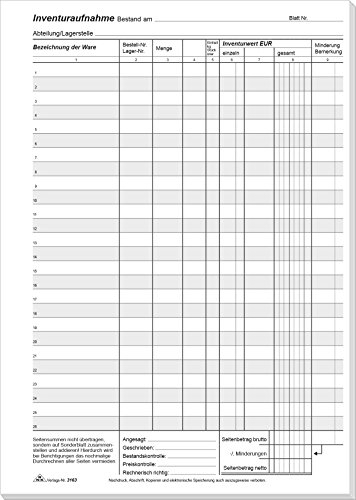 RNKVERLAG 3163 - Inventur Block, 50 Blatt, DIN A4