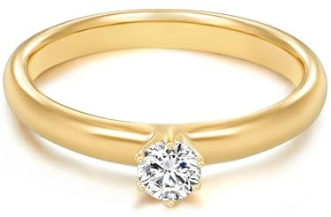 Trilani Damen Ring 925/- Sterling Silber gelbgold | gelbvergoldet 14 Karat, Solitärring, Zirkonia, weiß, Brillantschliff