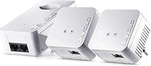Devolo dLAN 550 WiFi Network Kit Powerline (500 Mbit/s Internet über die Steckdose, 300 Mbit/s über WLAN, 1x LAN Port, 3x Powerlan Adapter, PLC Netzwerkadapter, WiFi Move) weiß - Schweizer Stecker