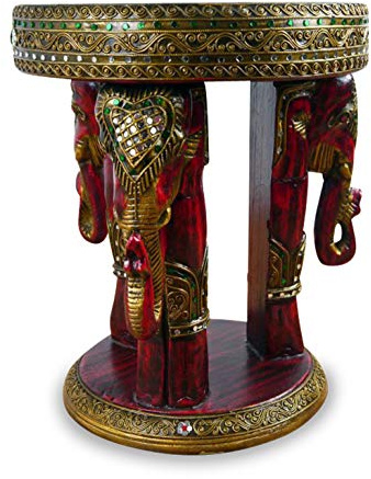 livasia Massivholzhocker Elefantenhocker Beistelltisch (Handarbeit) Glasmosaikverzierung Podest Blumensäule
