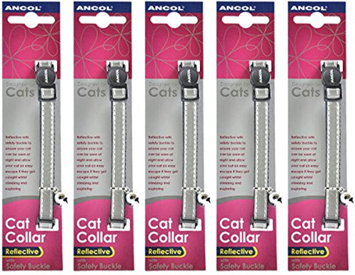 5 x Unit DEAL - Ancol - Collare riflettente per gatti, colore: Argento