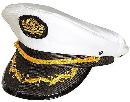 Boland 44372 - Mütze Kapitän Jonah, Captain, weiß-schwarz, goldene Verzierungen, Anker, Traumschiff, Seefahrt, Maritim, Trauminsel, Karneval, Halloween, Fasching, Mottoparty, Accessoire, Kostüm