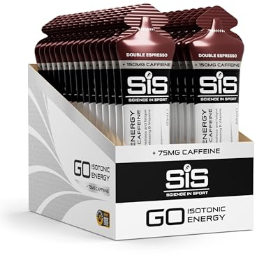 Science in Sport GO Energy Gel + Koffein Gel 30 x 60ml Doppelter Espresso, Vegan - Gel mit 150mg Koffein & 22g Kohlenhydrate, Energie für Ausdauersportler
