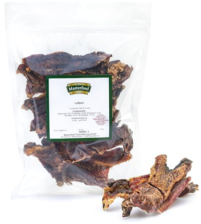 Masterfeed Rinderlefzen 10 cm, Getrocknet, 100% Natürlich, Kauartikel für Hunde, 500 g