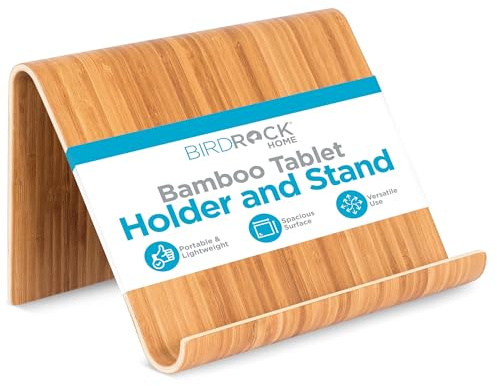 Sofia + Sam Bamboo Tablet Holder and Stand - Natural Wood - E-Readers, Smartphones - Kitchen Tabletop Organizer - Portable Stand for Books, Cookbooks, and Devices