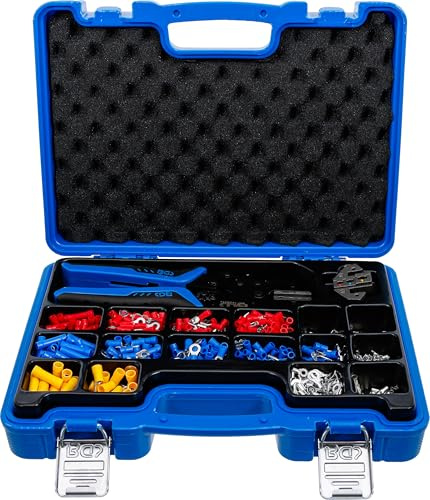 BGS 1411 | Crimpzangen-Satz | 2 Paar Backen | Kabelschuh-Set | 1000-tlg. | Für isolierte 0,5 - 6 mm² und nicht isolierte 1,5 - 10 mm² Kabelschuhe | Ratschenautomatik | Druckpunktentriegelung