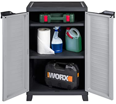 Kreher Hochwertiger Kunststoffschrank der Elite Serie mit 2 verstellbaren Einlegeböden und je 20kg Tragkraft - mittlere Version