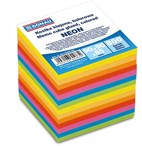 DONAU 8315000-99 ekologisk kub anteckningslåda/anteckningsblock limmade, klisterlappar 90 x 90 mm 700 ark, olika ljusa färger för kontor, skola