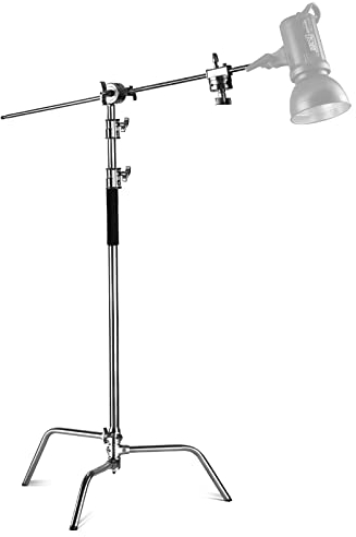 NEEWER C Stand Pro Robuste en Acier Inoxydable 100% avec Bras Boom,Hauteur Max 320cm Pour Lumière de Photographie avec Bras de Maintien de 128cm,2 Têtes de Grip pour Studio Monolight,Softbox, SC320