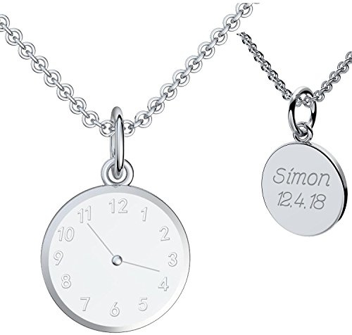 Geburtsuhr Kette Gravur Silber 925 inkl. Gratis Luxusetui Taufuhr Anhänger | Taufanhänger 925er individuell gravierbar Uhrzeit Geburt Patengeschenk Taufe Patentante Patenonkel
