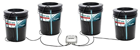 ACTIVEAQUA RS5GAL4SYS Root Spa 5 Gallon Hydroponic 4 Bucket Deep Water Culture Grow Kit System with Multi-Purpose Air Hose and Air Pump, Black