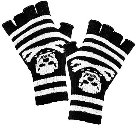 Widmann 02422 - Fingerlose Totenkopfhandschuhe, mit gekreuzten Knochen, Skelett, Halloween, Karneval, Mottoparty
