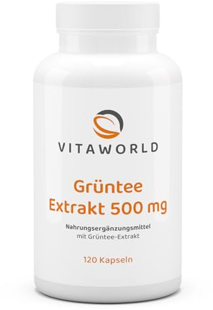 3er Pack Vita World Grüntee Extrakt 500mg 360 Kapseln Grüner Tee Deutsche Apotheker-Herstellung First Flush hochwertige Ernte 7% Coffein - Vegan