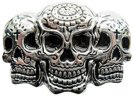 eeddoo® Gürtelschnalle - Triple Skull (Buckle für Wechselgürtel für Damen und Herren | Belt Frauen Männer Oldschool Rockabilly Metall Gothic Wave Rock Biker Western Trucker Casino Skull)