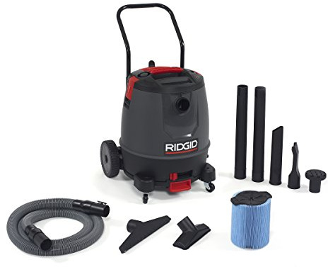 RIDGID 50338 1650RV Motor-on-Bottom Wet Dry Vacuum, 16-Gallon Shop Vacuum with Cart, 6.5 Peak HP Motor, Large Wheels, Pro Hose, Drain, Blower Port Red