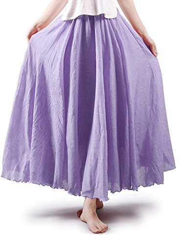 OCHENTA Gonna da donna, lunga, stile bohemienne, con vita elastica, in cotone/lino, Donna, Violetto