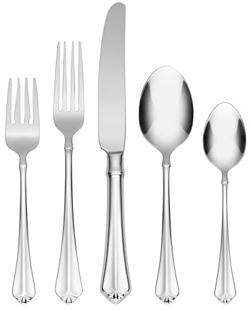 Oneida Silverware Set For 8, Juilliard 45-Piece Fine Flatware Set with Serving Utensils, Service For 8, 18/10 Stainless Steel, Mirror Finish, Dishwasher Safe,Knives Spoons & Forks Set(Silver 45 Piece)