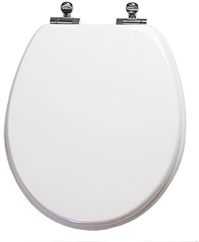 TOPSEAT 6TSUR9999SL Round Wood Toilet Seat with Slow Close Chromed Metal Hinges, White