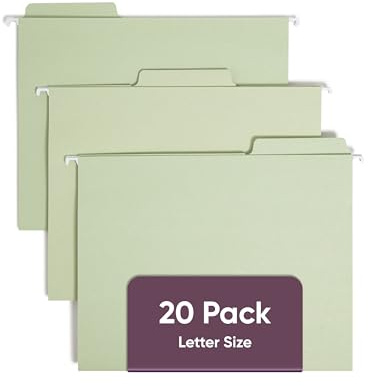 Smead FasTab Hanging File Folder, 1/3-Cut Built-in Tab, Letter Size, Moss, 20 Count (64082)
