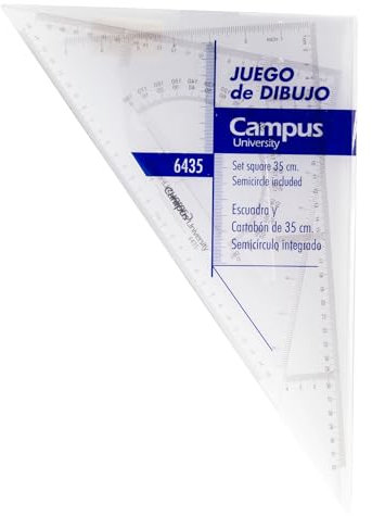 Campus – Set de Reglas para Dibujo Técnico, Juego de Reglas con Estuche para Dibujo Técnico con Cartabón y Escuadra con Transportador de Ángulos Integrado, Kit de Dibujo Técnico y Geometría (35cm)