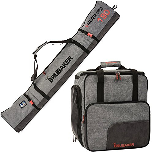 BRUBAKER Kombi Set Carver Performance - Skisack 190 cm und Skischuhtasche für 1 Paar Ski + Stöcke + Schuhe + Helm Schwarz Grau