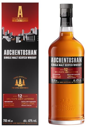 AUCHENTOSHAN 12 Jahre Double Cask, Single Malt Scotch Whisky, mit Geschenkverpackung, Karamellgeschmack und fruchtigen Aromen, 40 Prozent Vol, 700ml Einzelflasche