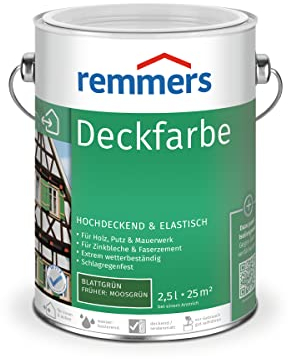Remmers Deckfarbe blattgrün, 2,5 Liter, Deckfarbe für innen und außen, Wetterschutzfarbe viele Untergründe, hochdeckend, wetterfest