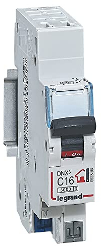 LEGRAND - Disjoncteur Phase + Neutre 230V DNX³ - Pouvoir de Coupure 3000A - 16A Courbe C - Bornes automatiques - 1 Module - Fabriqué En France