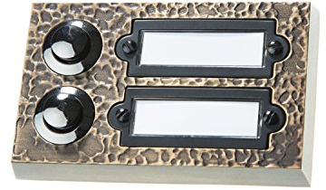 HUBER Pulsador de timbre de superficie de metal - con placa de identificación - timbre de superficie I pulsador de latón cromado - timbre puerta frontal